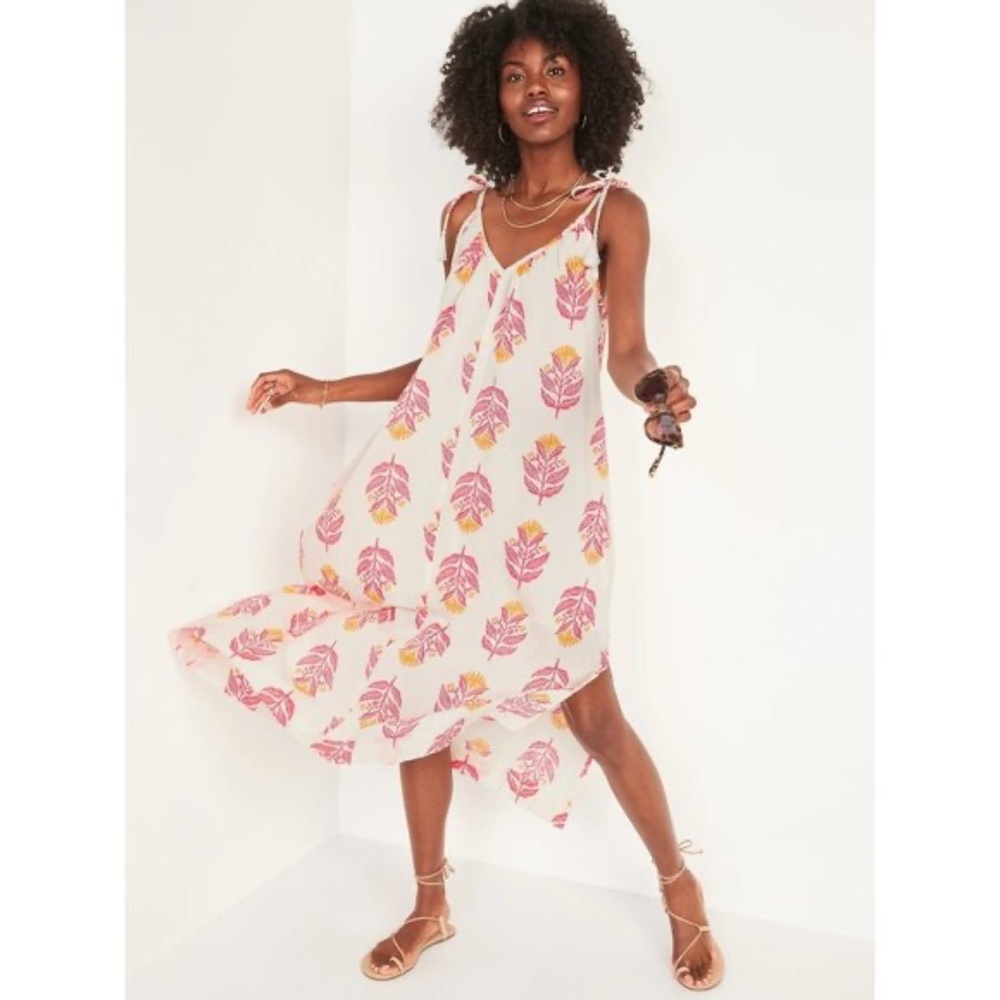 New with TAGS! Old Navy Cream Pink Orange Tie Shoulder All-Day Maxi Swing Dress
